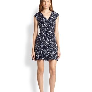 Rebecca Taylor Lynx-Print Flared V-Neck Dress